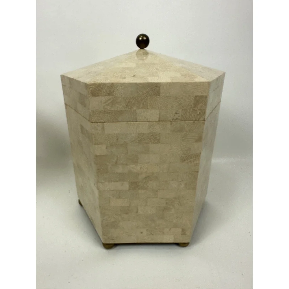 Maitland Smith Tessellated Hexagon Box Shell Stone Marble Over‎ Wood 14